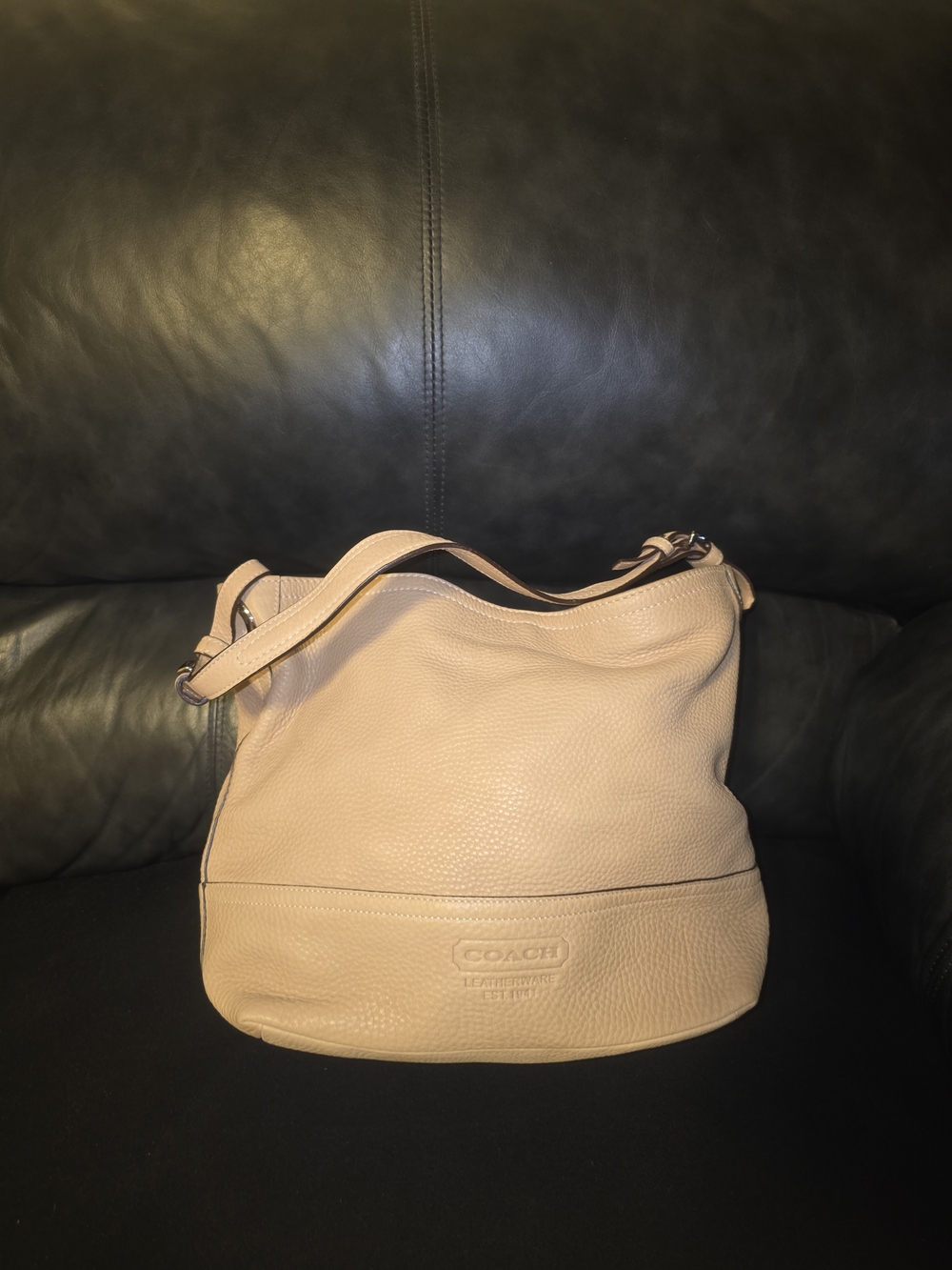Coach Pebbled Leather Hobo Bag in Light Beige